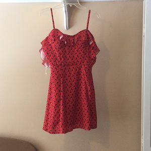 Red flower short sun dress
